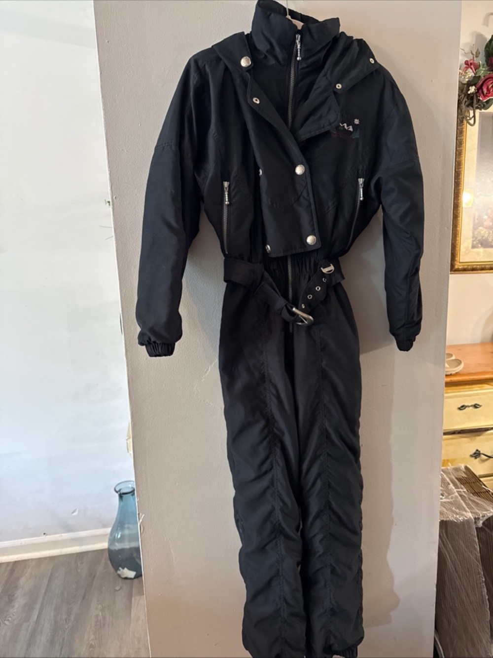 Women’s Vintage Nils One Piece Ski Snow Suit Size 6p Black  Skiwear Roses